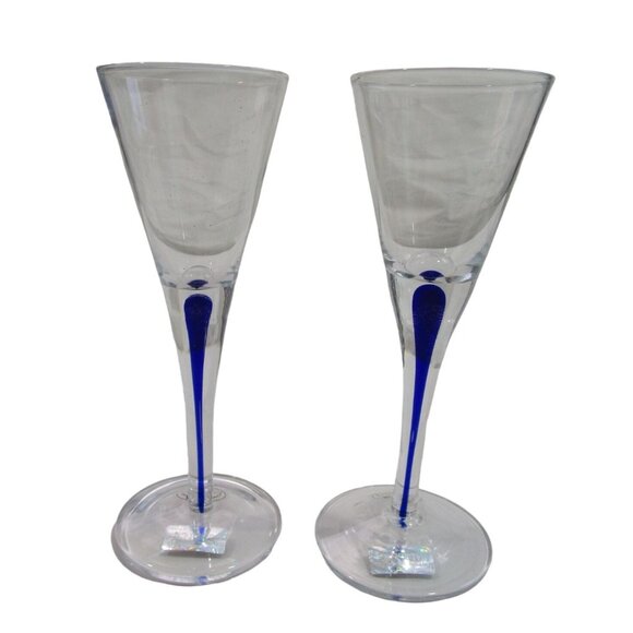 Home Essentials Teardrop Blue Cobalt Stem Cordial NWT Minor Defects A Pair - Picture 4 of 16